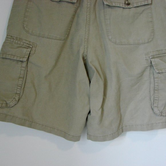 Khaki Cargo Shorts Flat Front Eddie Bauer Linen Cotton Utility Pockets Size 34 - Picture 10 of 10